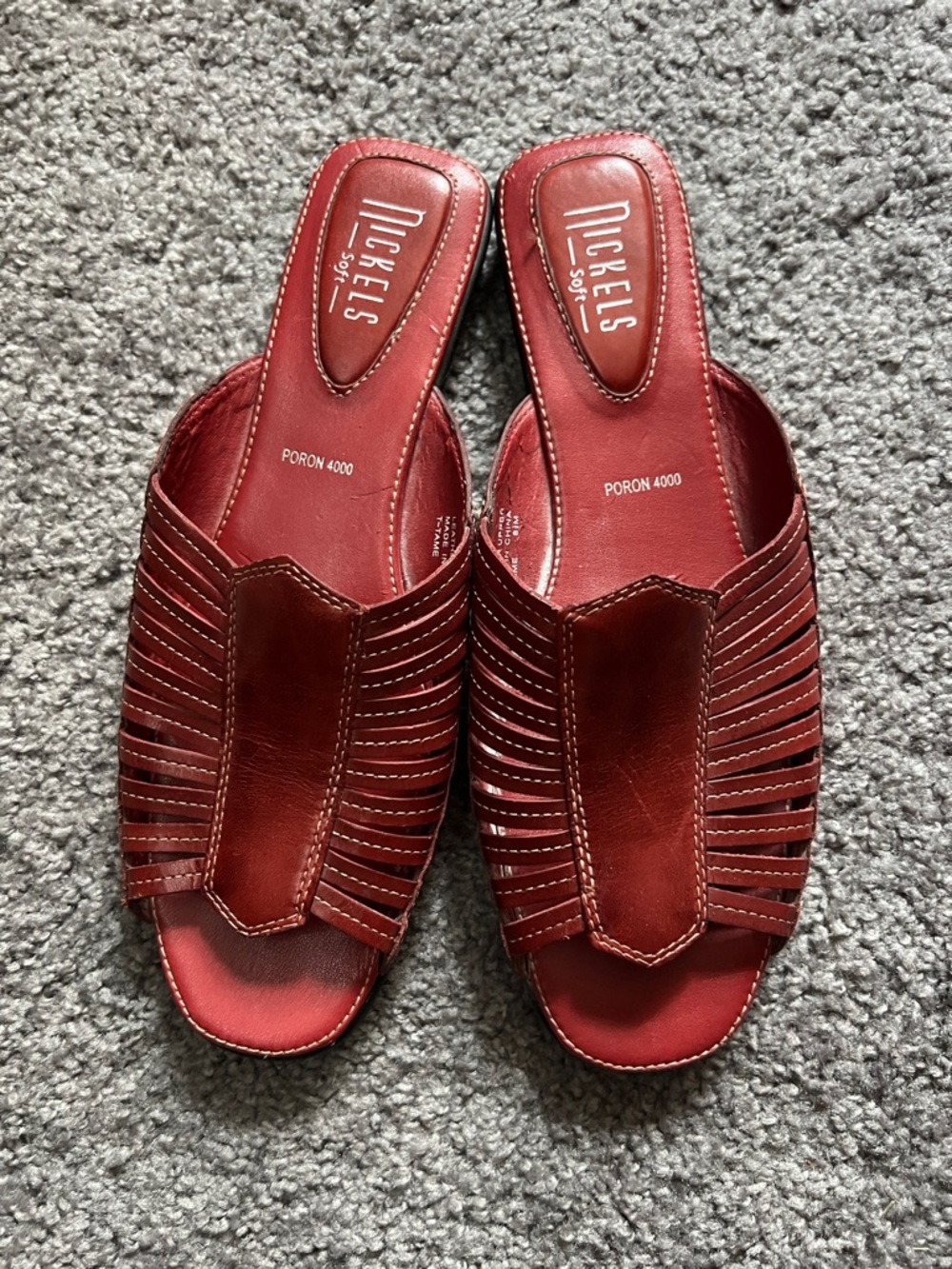 Nickels Burgundy Leather Slip-On Sandals